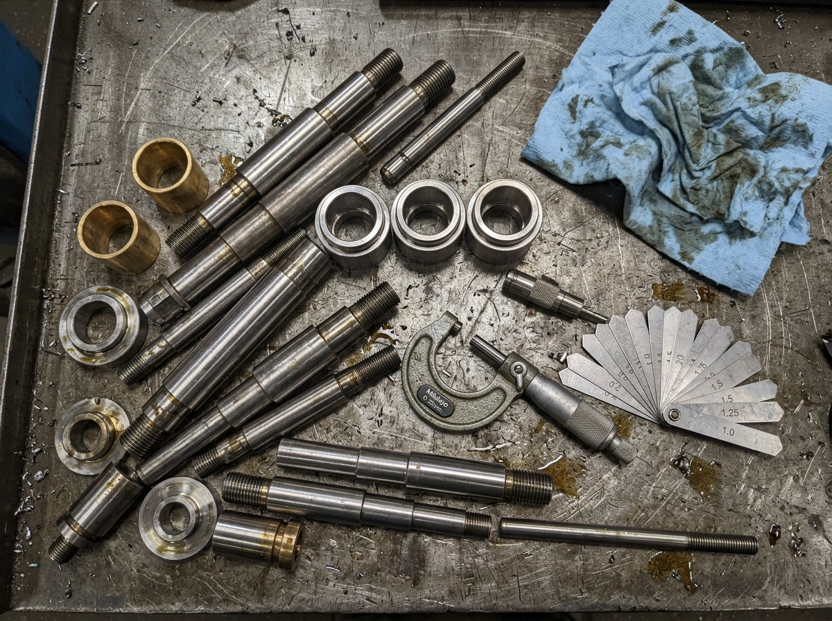 Turned shafts, brass sleeves, and stainless bushings with micrometer