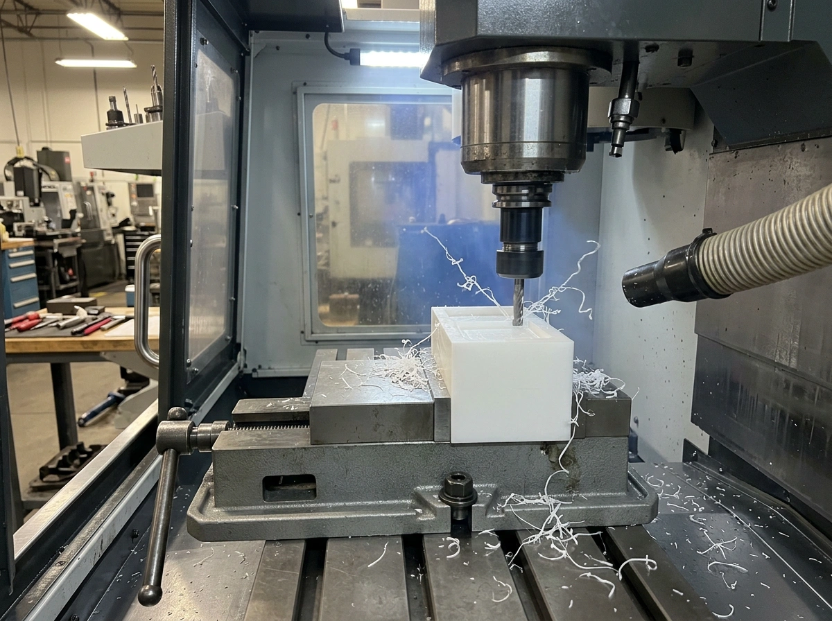 CNC milling a plastic workpiece with attention to thermal and moisture effects